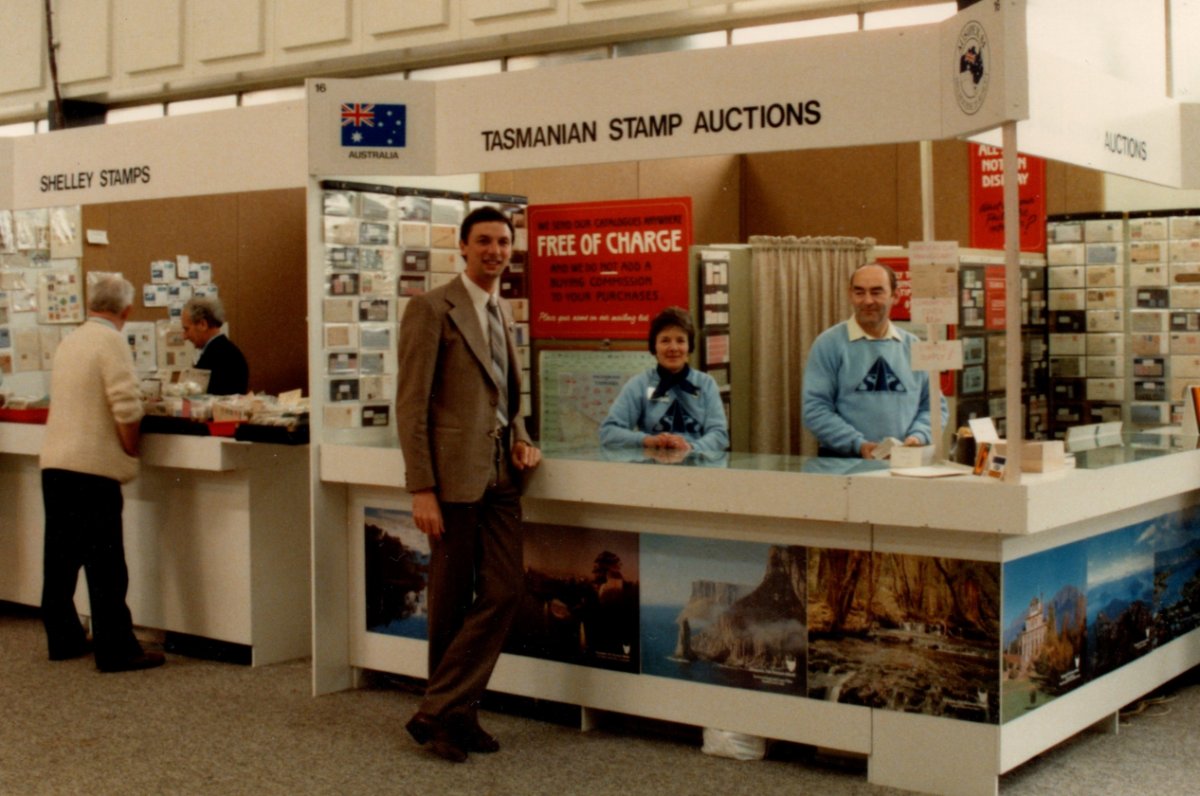 Ross     Trevor and Jennifer with M Groom at Ausipex 1984.jpg